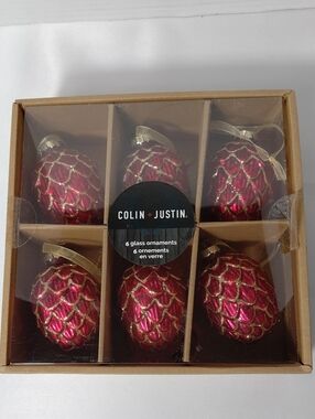 Colin& Justin Reddish Glass Pinecone Ornaments - Set of 6